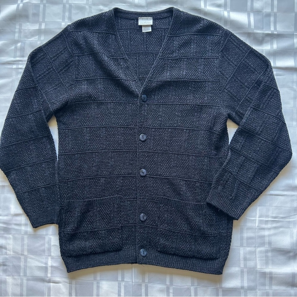 Outline Dark Blue Knit Button Up Cardigan Sweater